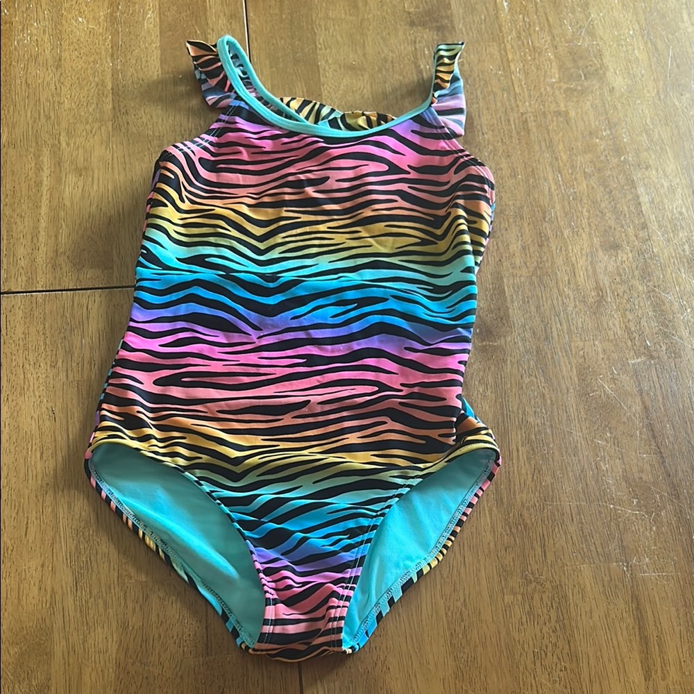SO girls size 12 one piece swim suit neon zebra print